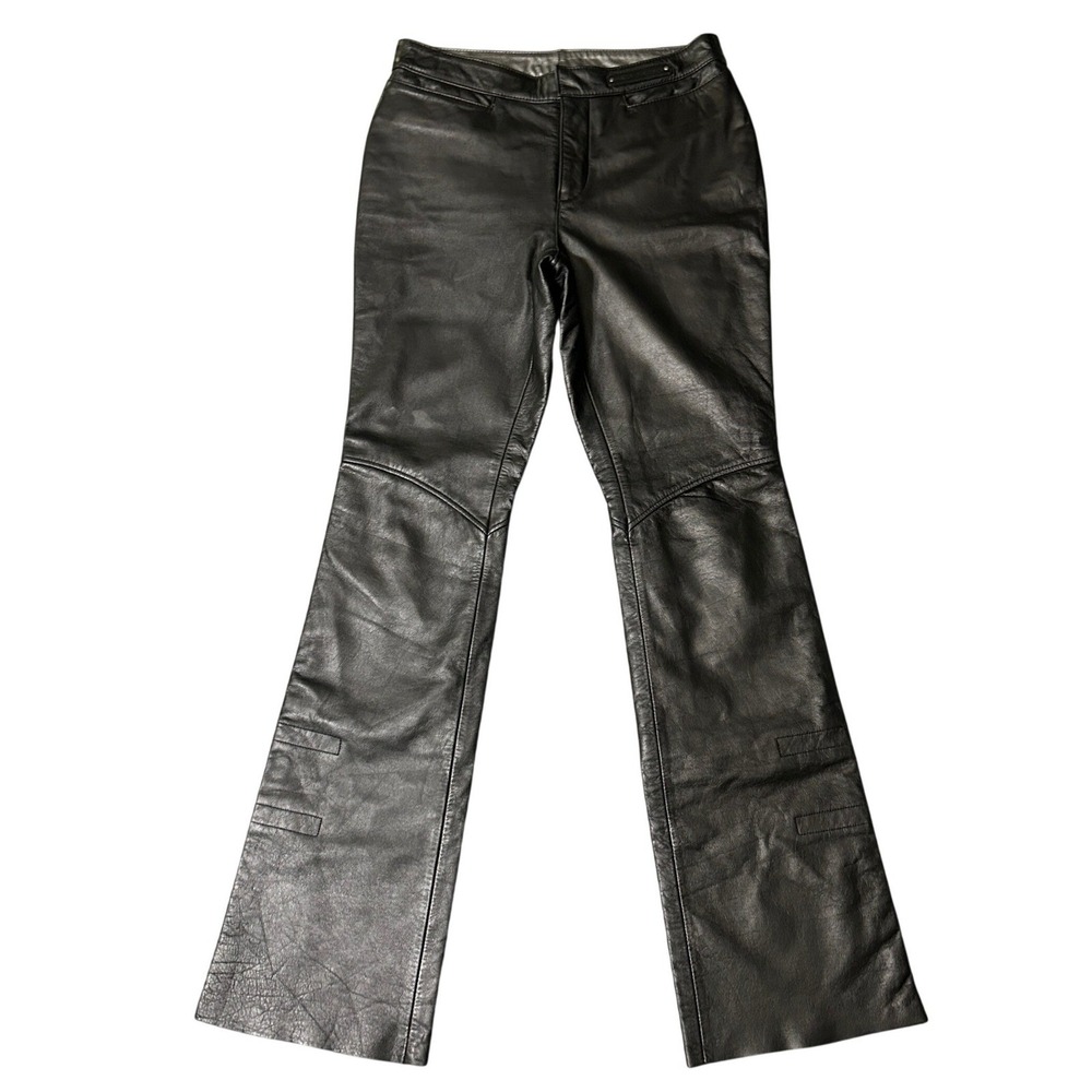 Vintage Harley Davidson Leather Flare Biker Pants Womens 2 Black Moto 97033-03VW
